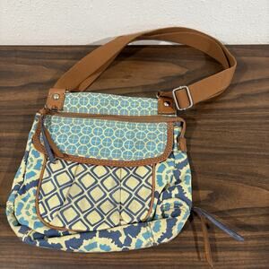 Fossil Vintage Patchwork Crossbody Shoulder Bag Canvas Leather Trim Mix Print